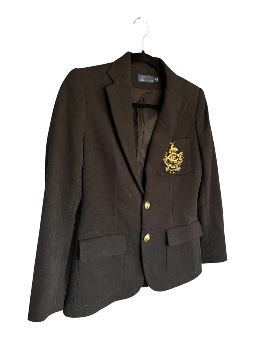 Polo Ralph Lauren Black Crest Blazer Gold Buttons Size 4 Wool Blend Preppy - Picture 6 of 8